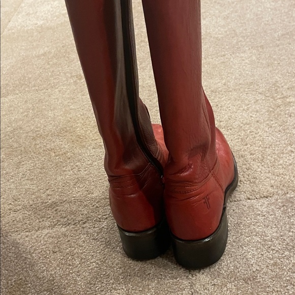 Frye Red Leather Tall Heeled Boots - Picture 4 of 11